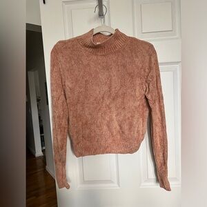Aritzia Wilfred Chenille Mock Neck Sweater in Dusty Rose-Rust